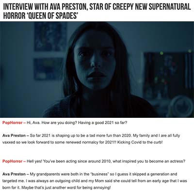 Interview with Ava Preston, Star of Creepy New Supernatural Horror ‘Queen of Spades’